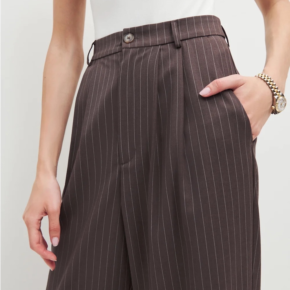 Reformation Brown Pinstripe Trousers - Picture 3 of 9